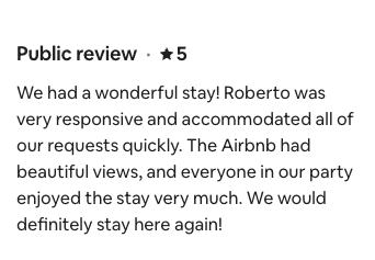Five-star guest review screenshot